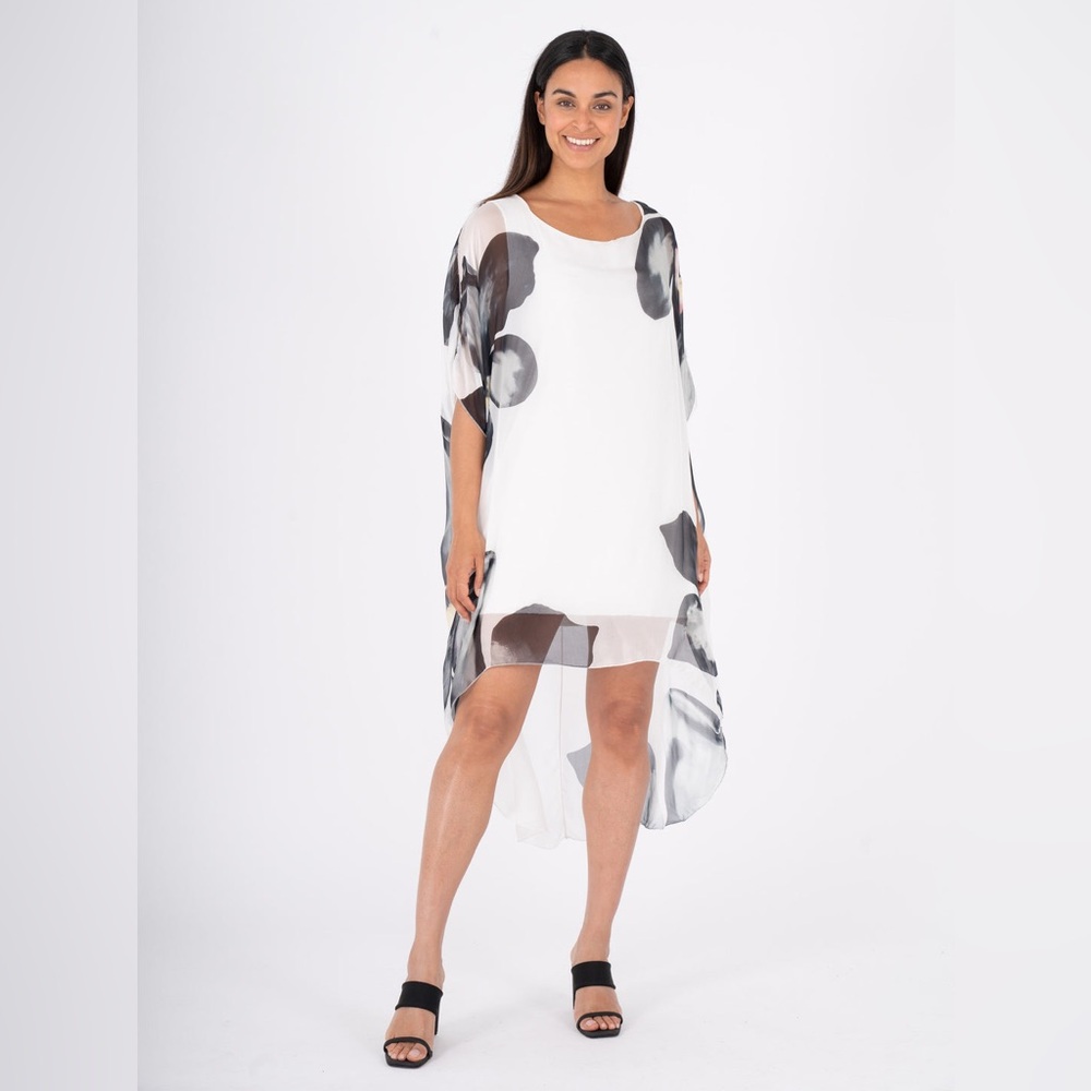 M Made in Italy Black & White Sheer High-Low Dress – Size Large